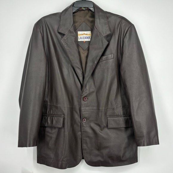 L.A. Leather California Mens Size 42 Vintage Blazer Jacket Brown Two Button - Picture 1 of 13